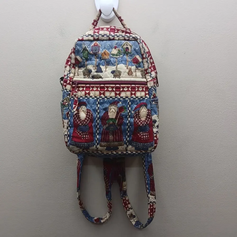 Vintage Whimsical Christmas Scene Small Backpack Bag Retro Festive Santa Y2K